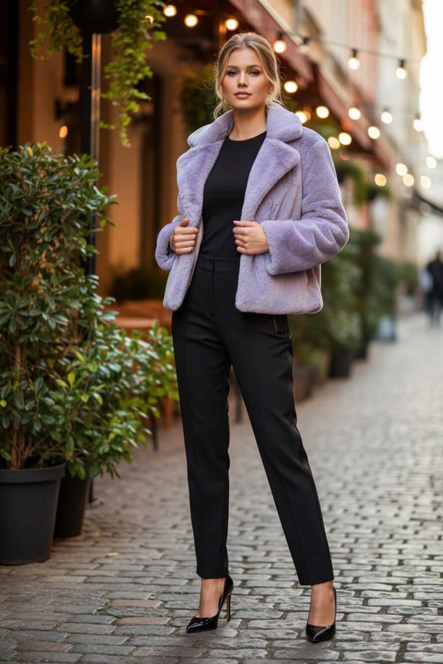 Dolce Cabo Lavender Ice Faux Fur Cropped Jacket